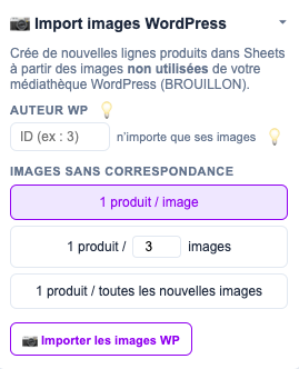 Création de produits depuis la médiathèque WordPress